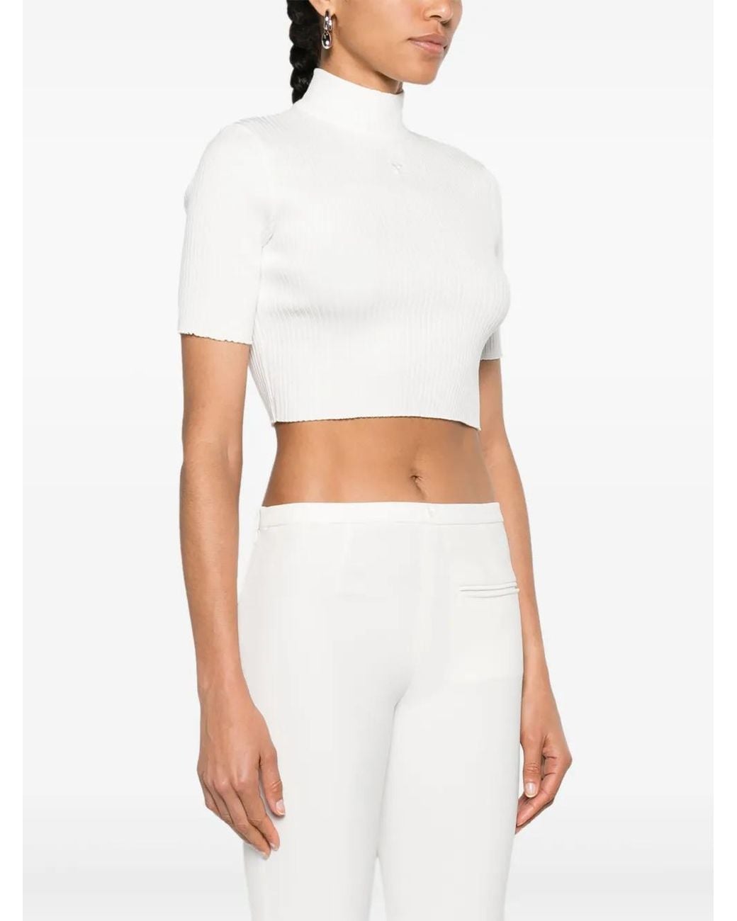 Courreges White Mock-Neck Ribbed Top