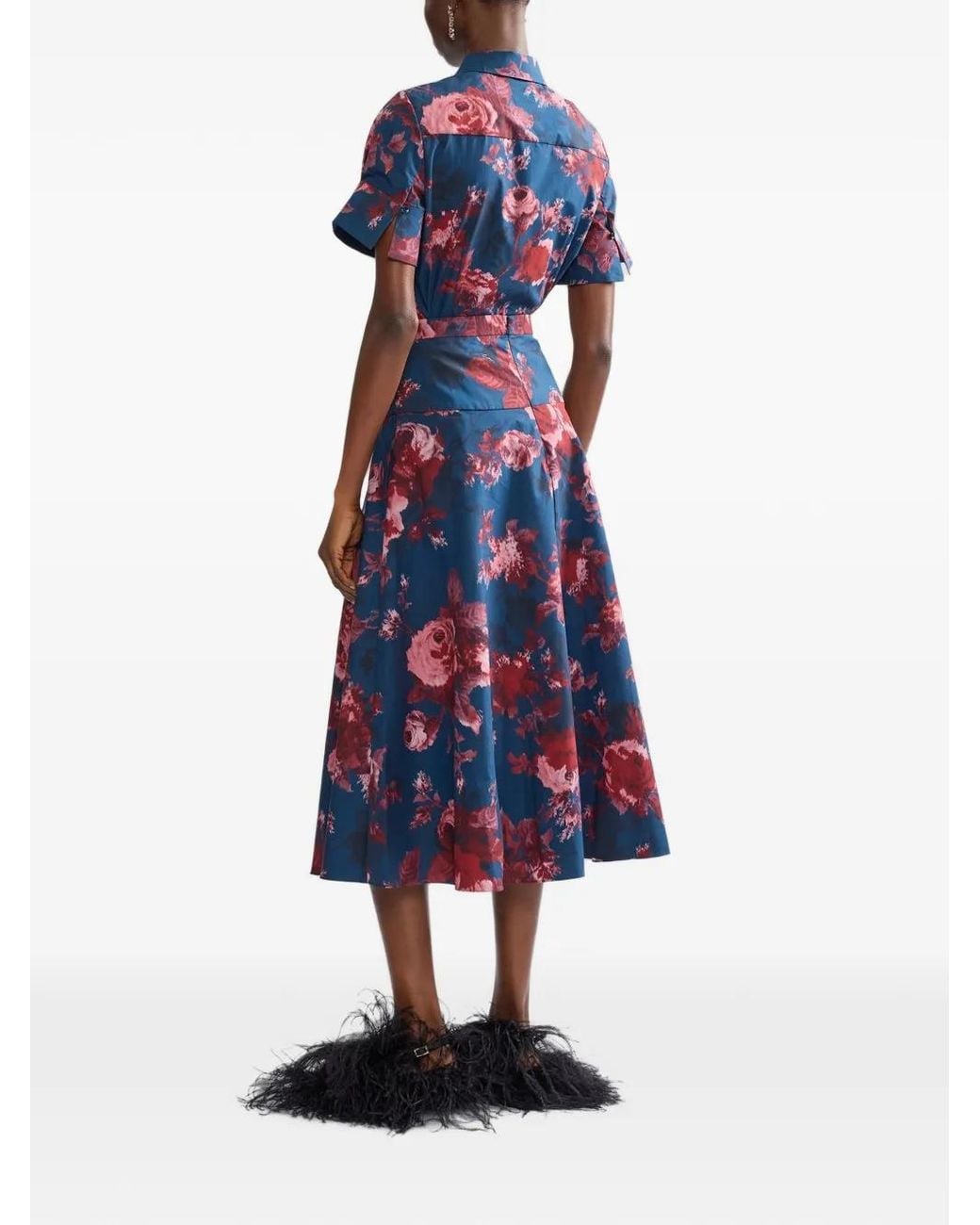 Erdem Blue Jupe À Fleurs En Popeline De Coton