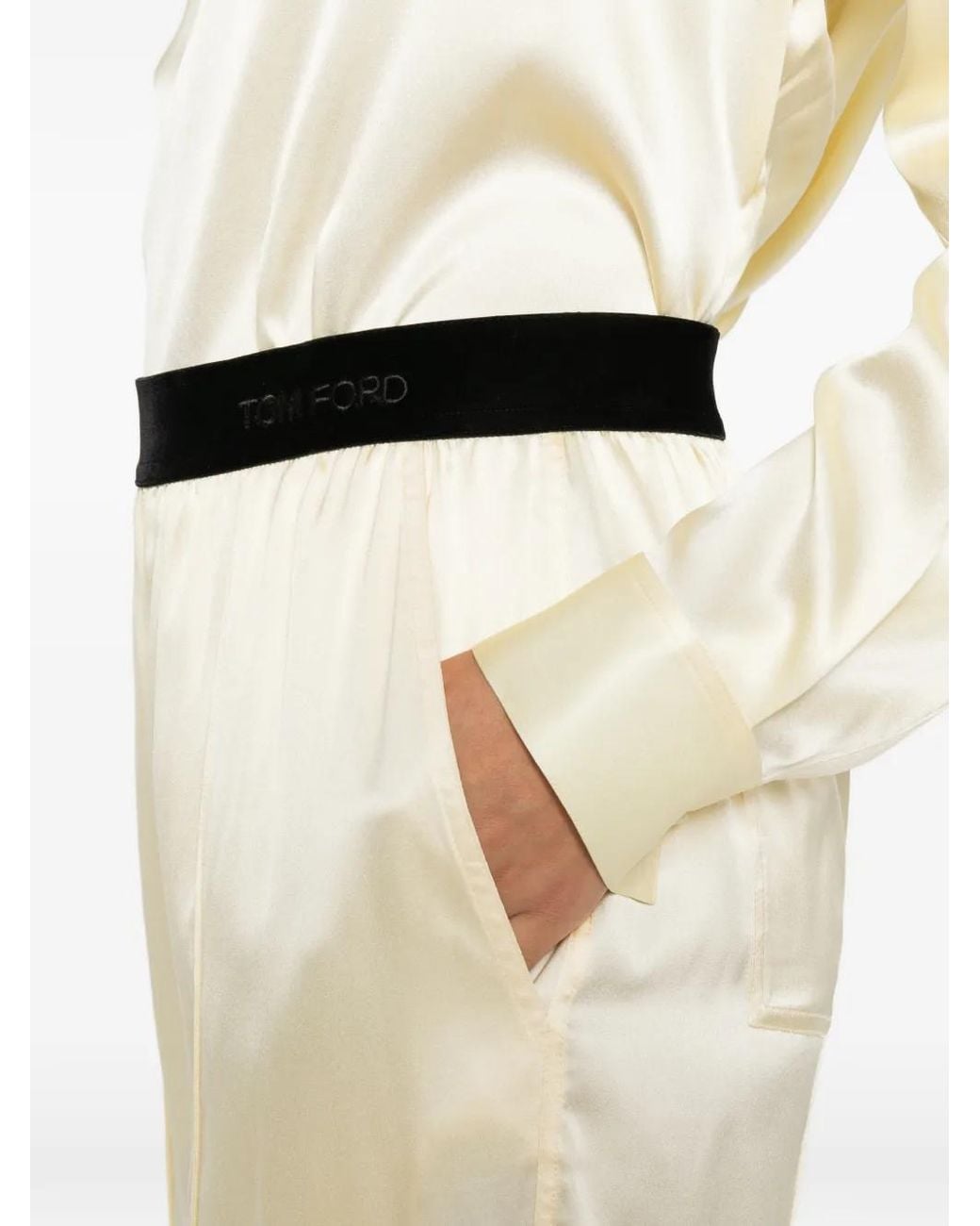 Tom Ford Natural Cream Banded Waist Straight-Leg Pants