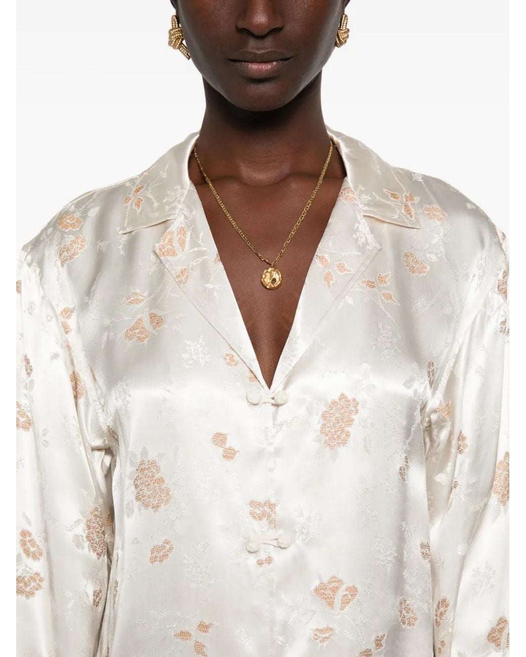Doen White Maurise Floral-Jacquard Shirt
