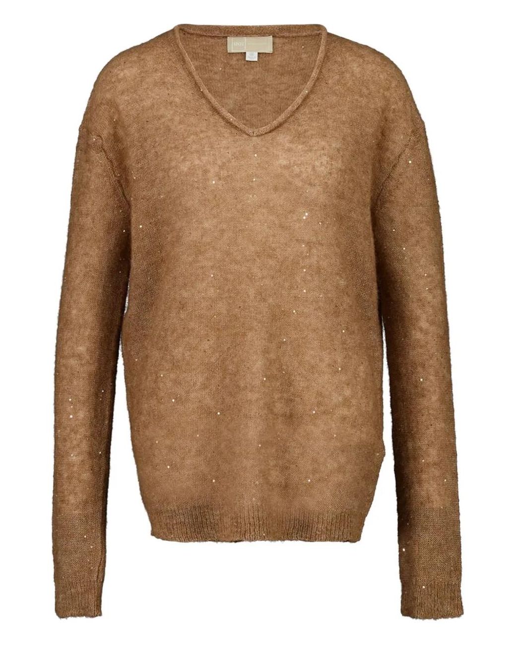 120% Lino Brown Sequin V-Neck Sweater