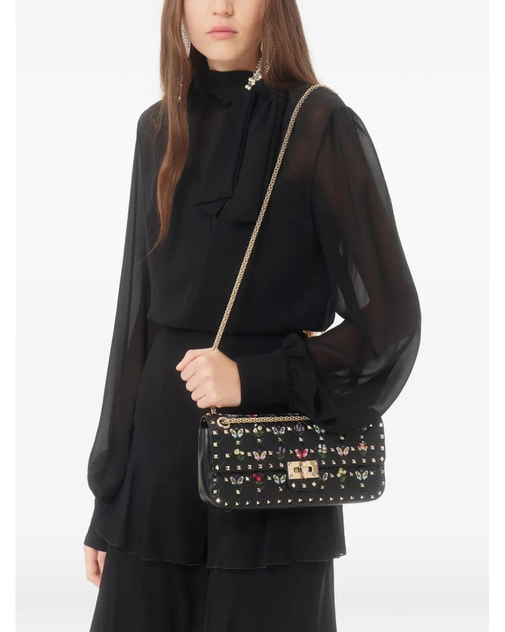 Valentino Garavani Black Light Georgette Top With Scarf