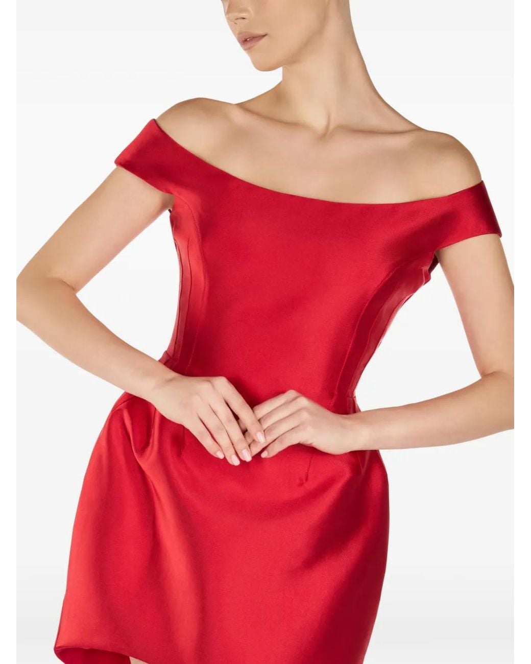 ARAFTU Red Off-Shoulder Midi Dress