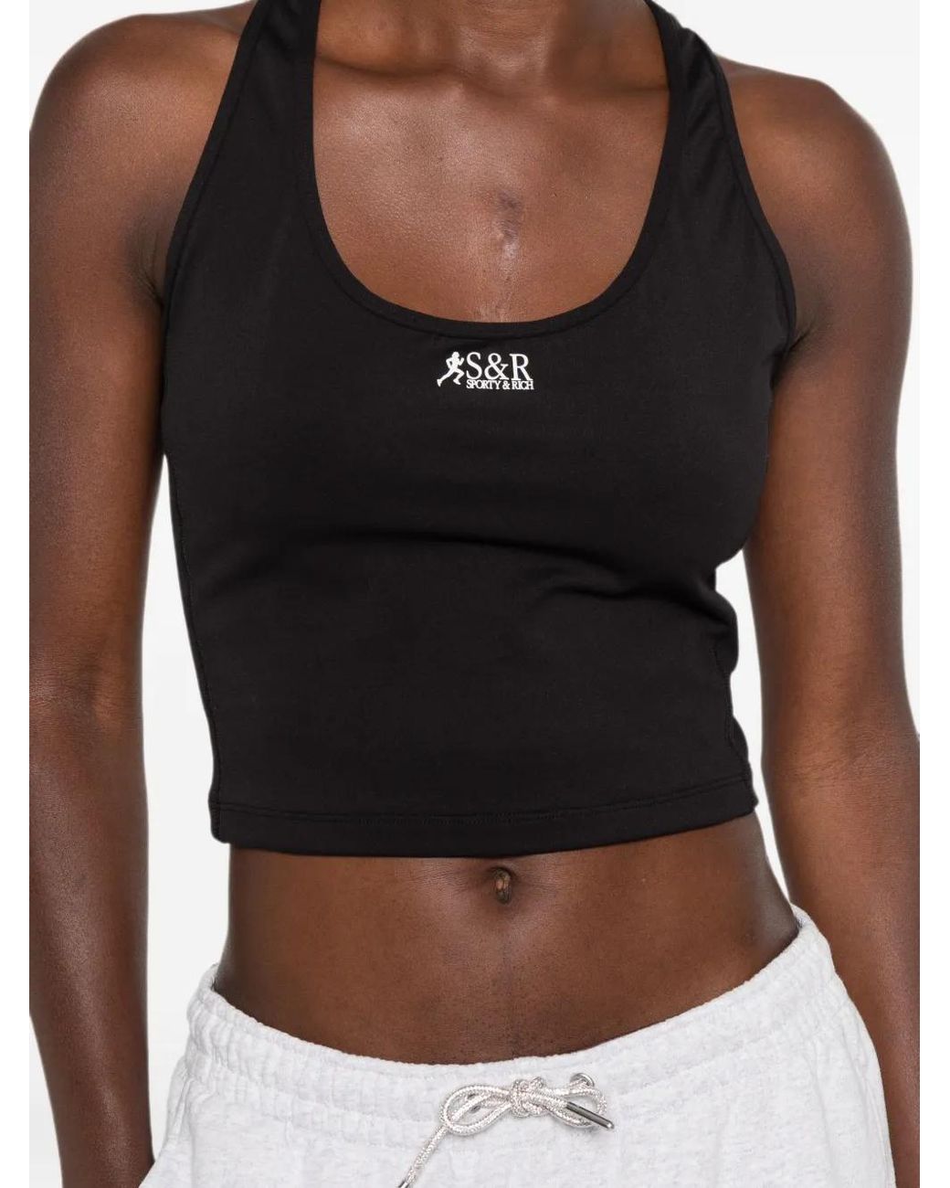 Sporty & Rich Black Logo-Print Racerback Sports Bra
