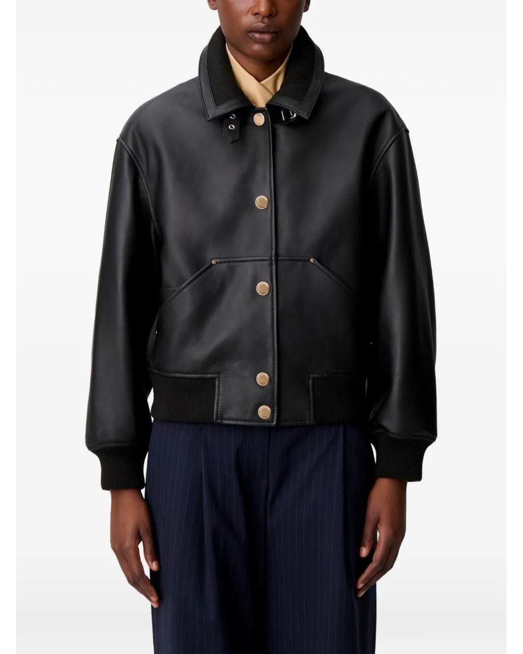 Claudie Pierlot Black Leather Bomber Jacket