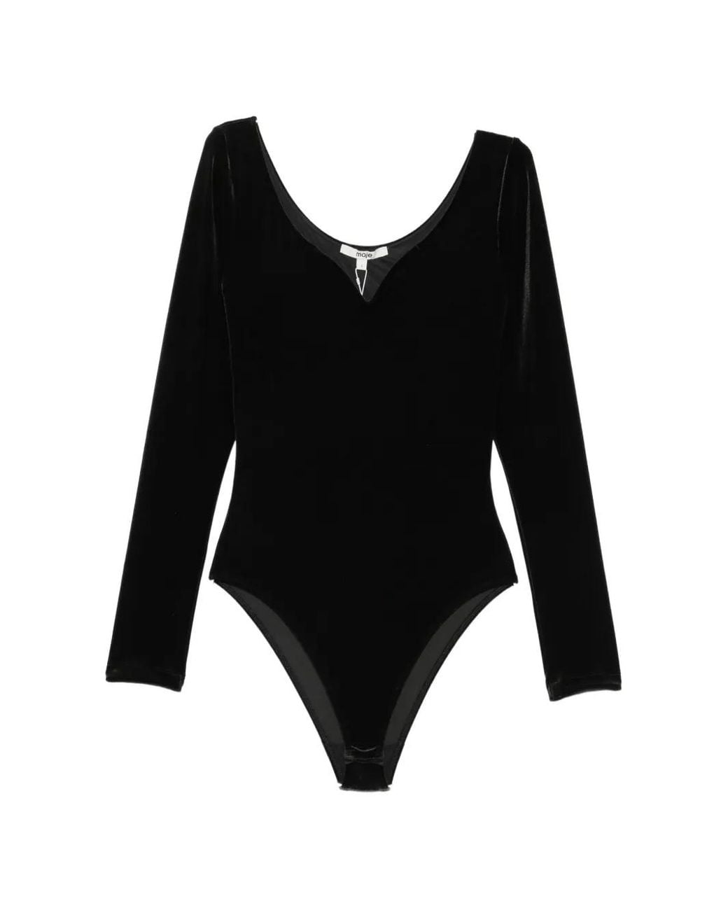 Maje Black Velvet Long-Sleeve Bodysuit