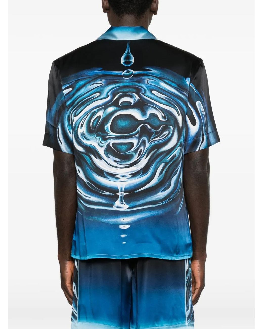 Casablanca Blue Chemise À Col Cubain Et Motif Ondes D'Eau for men