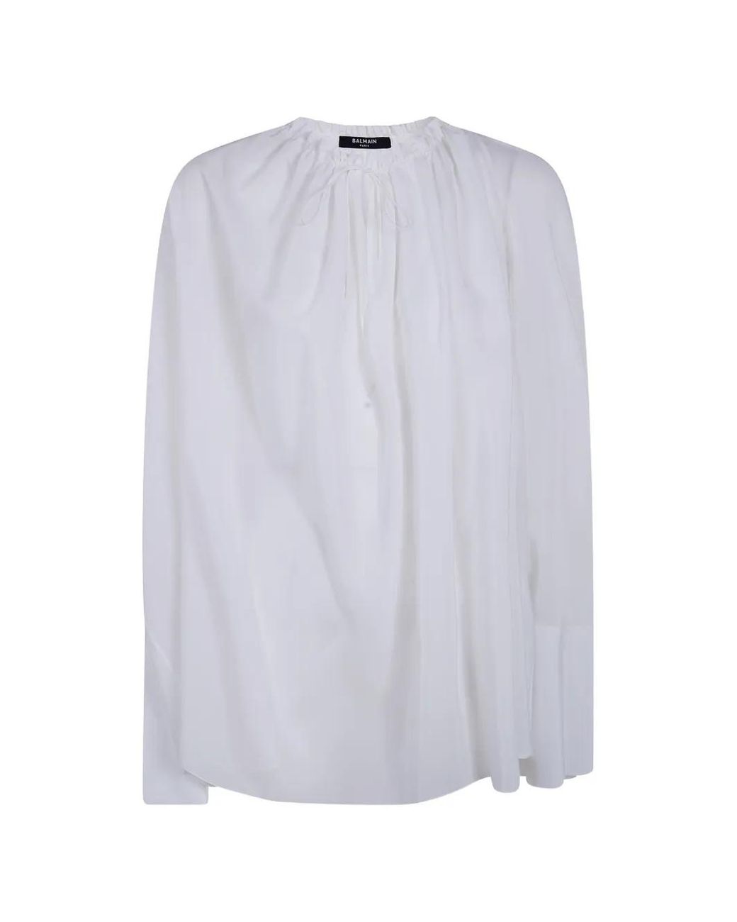 Balmain White Gathered-Neck Blouse