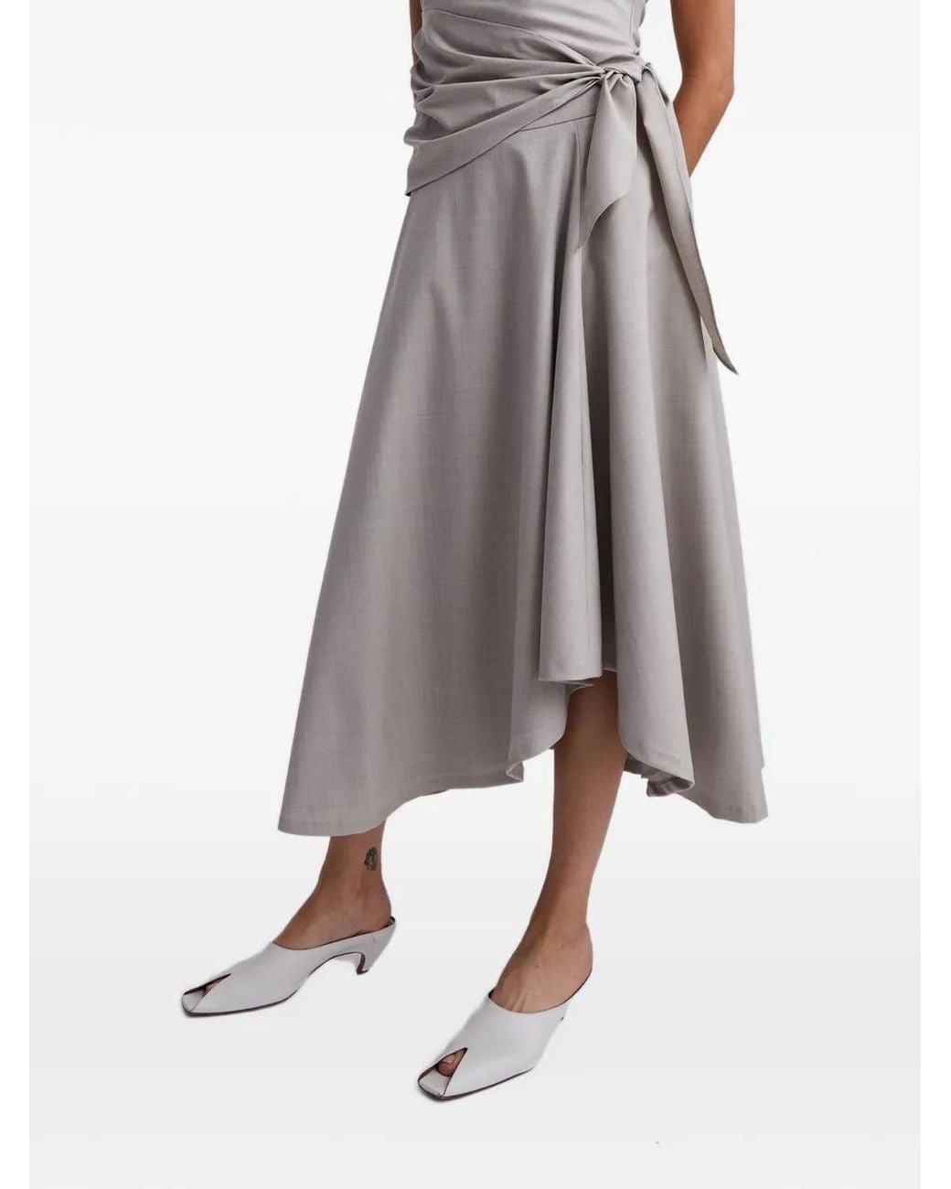Anna Quan Gray Lang Asymmetric Midi Skirt