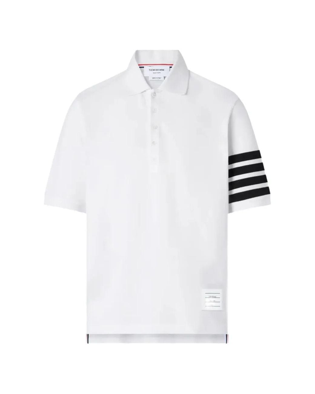 Thom Browne White Pique 4-Bar Polo