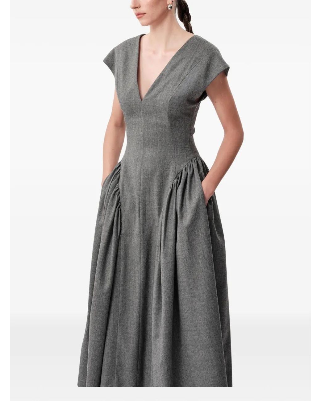 Concepto Gray Nova V-Neck Flared Midi Dress