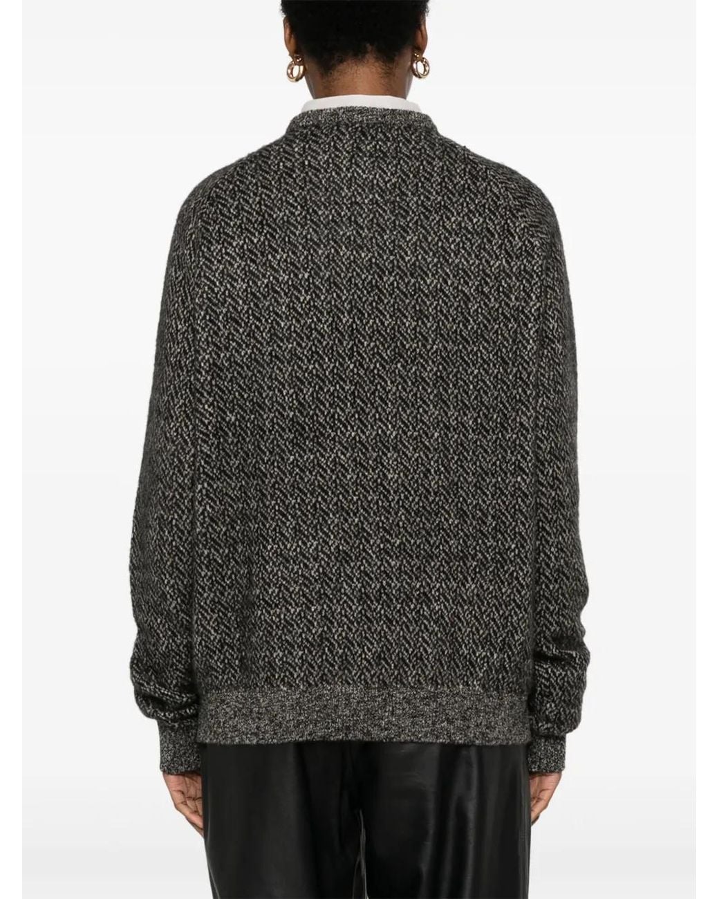Frenckenberger Gray Herringbone-Pattern Sweater