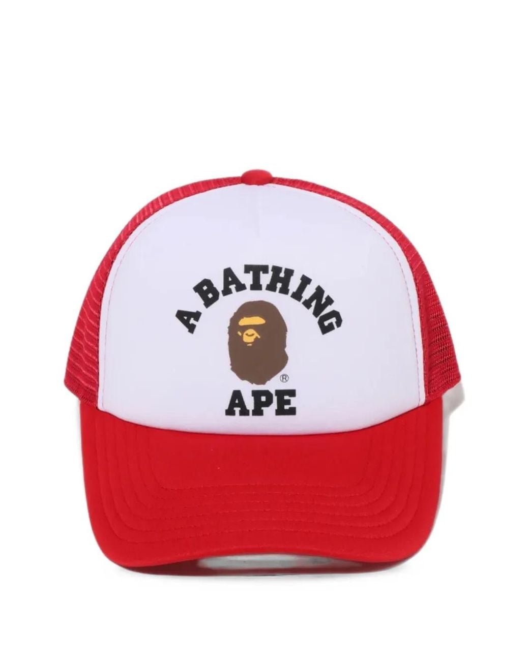 A Bathing Ape Red College Logo-Print Mesh-Panel Trucker Cap