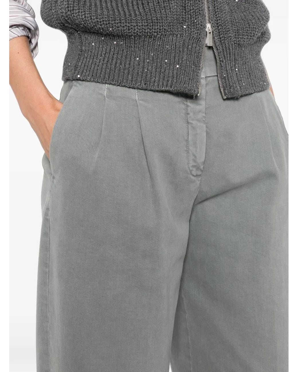 Peserico Gray Pleated Straight-Leg Jeans