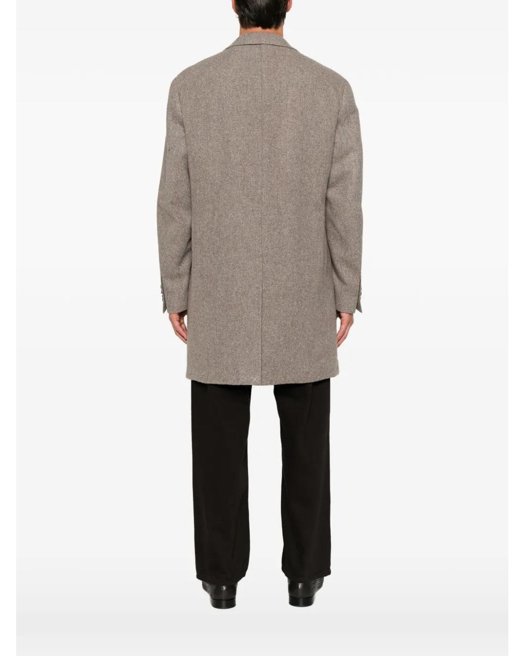 Canali Gray Single-Breasted Notched-Lapels Wool Coat for men
