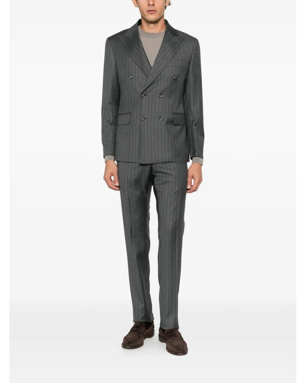 época Gray Pinstripe-Pattern Double-Breasted Suit for men