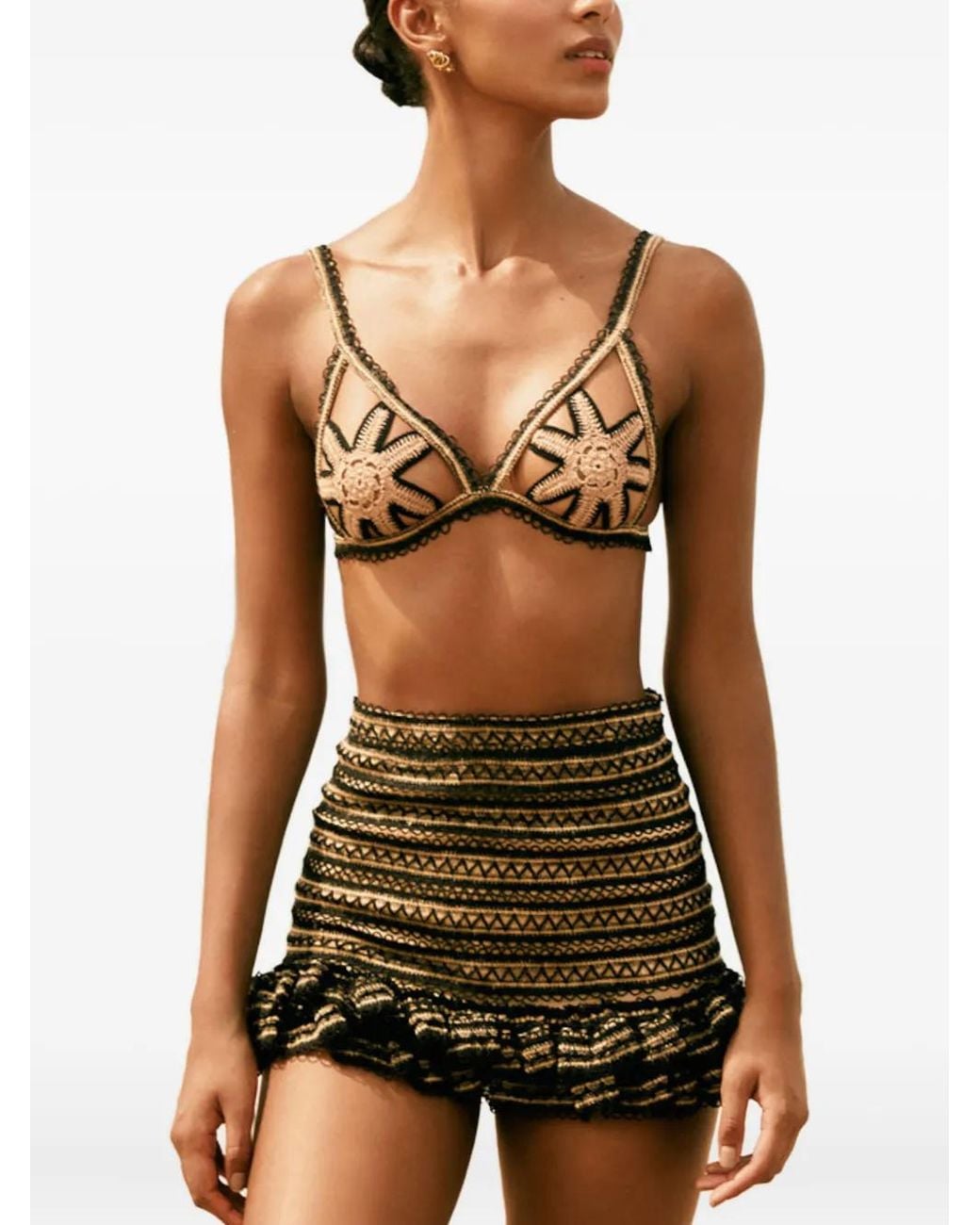 PATBO Brown Ruffled Mini Skirt