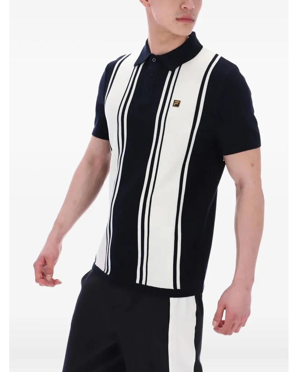 Fila Black Buddy Bowling Vertical-Stripe Polo Shirt for men