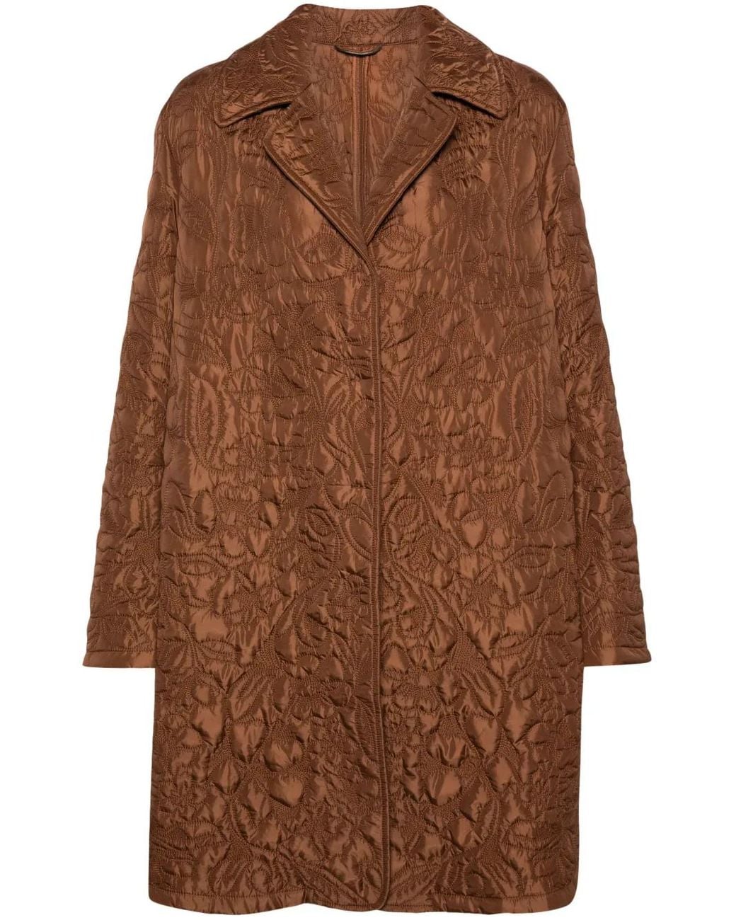 Ermanno Scervino Brown Floral-Pattern Quilted Coat