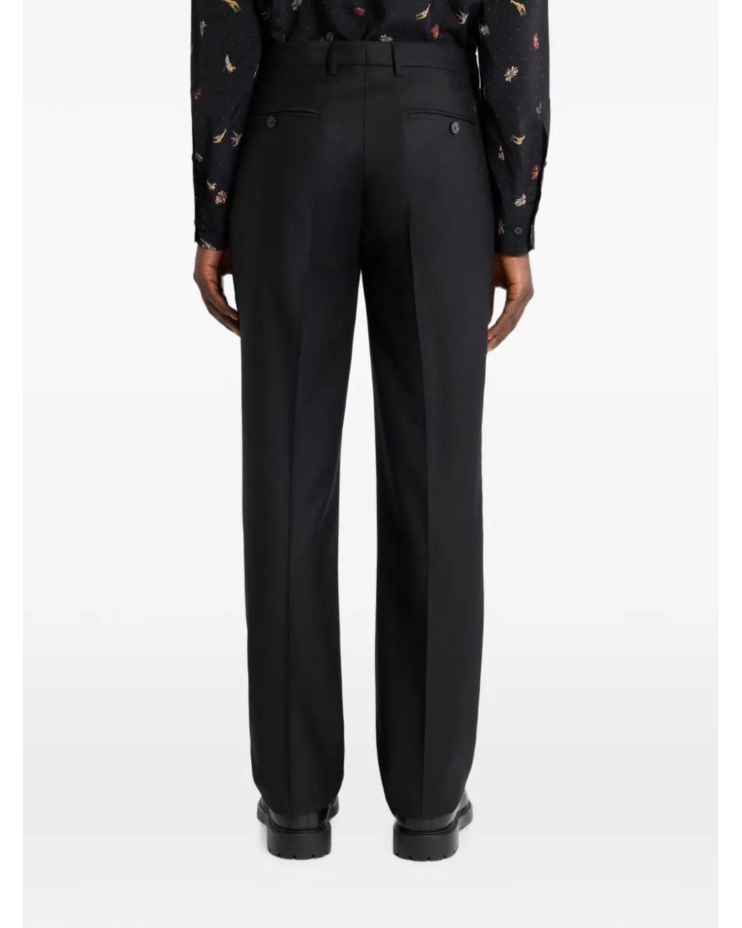 Etro Black Wool Flannel Trousers With Crease Detail for men