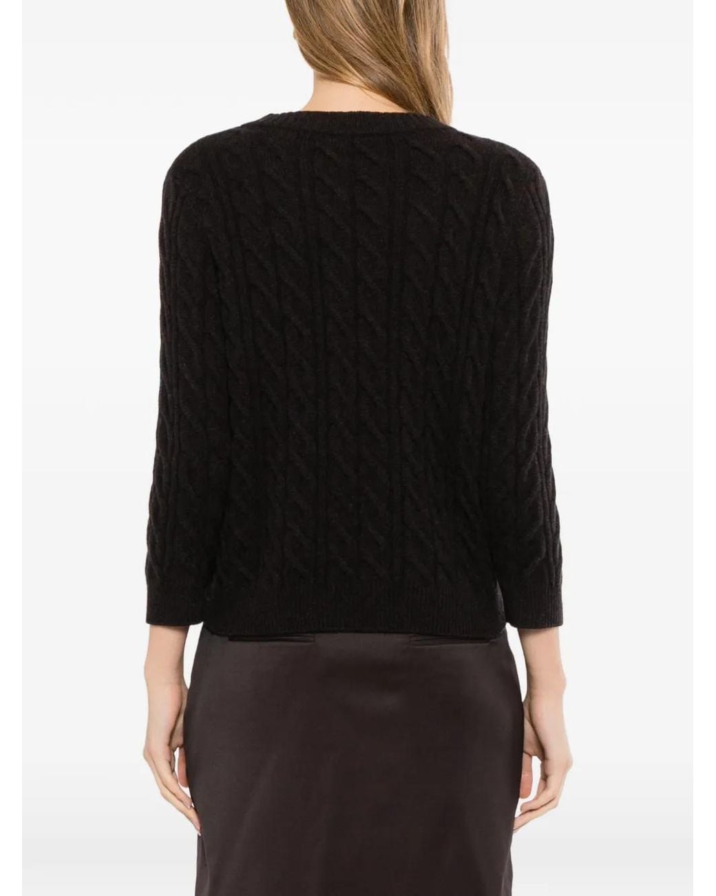 N.Peal Cashmere Black Emilia Cable-Knit Top
