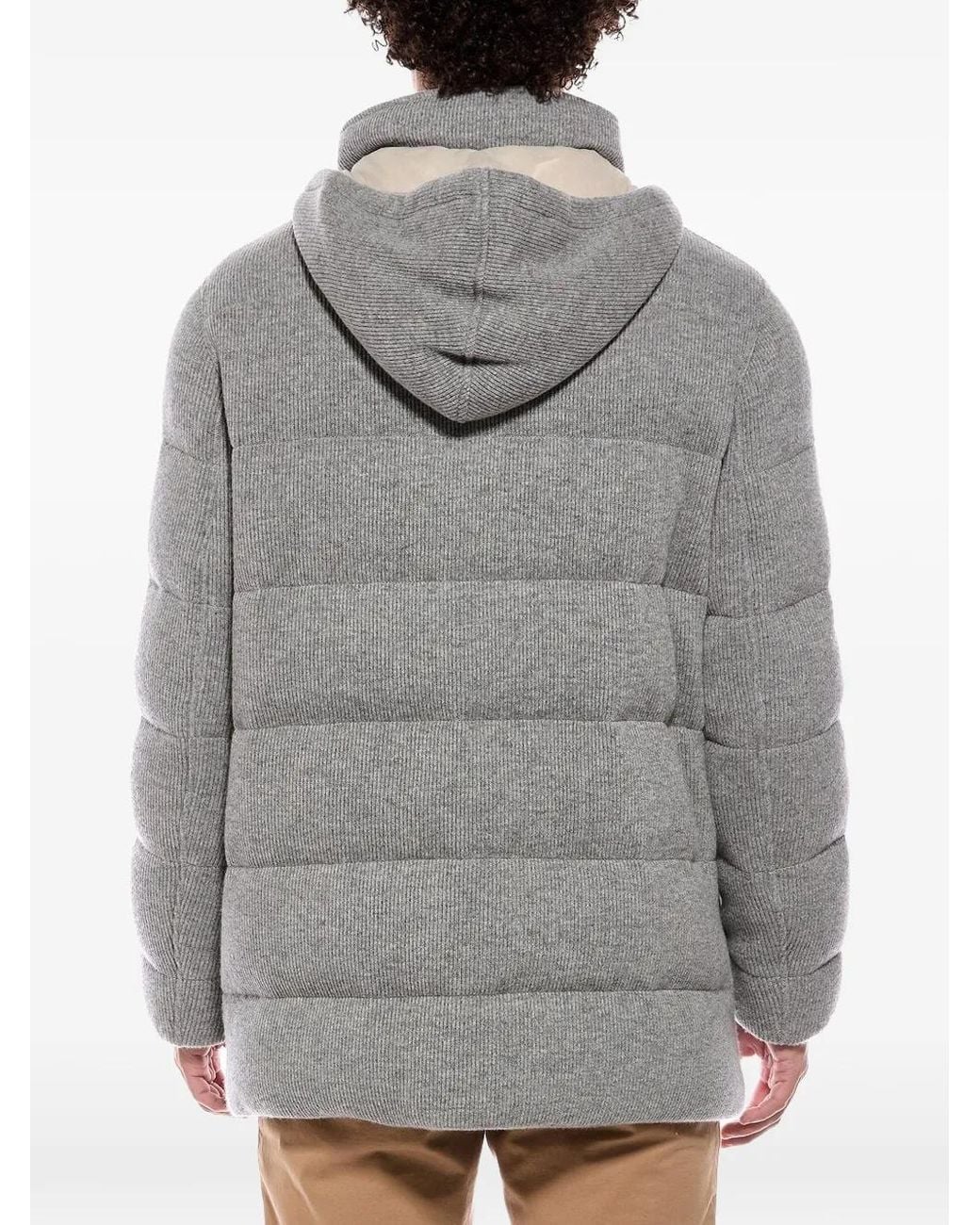 Brunello Cucinelli Gray Ribbed-Knit Padded Jacket for men