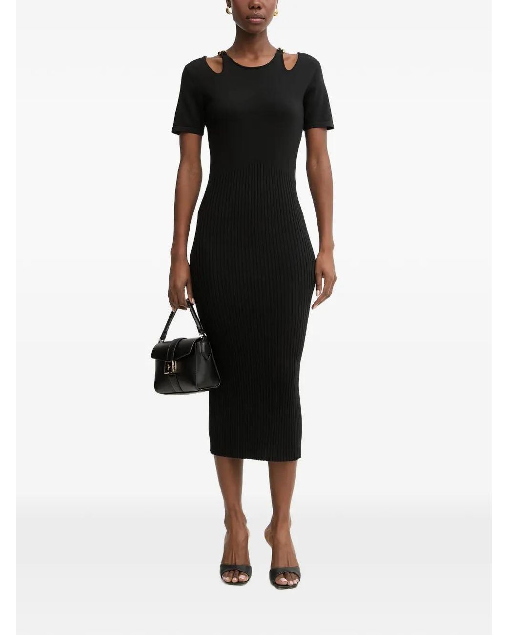 Fracomina Black Easychic Cut-Out Chain-Link Midi Dress