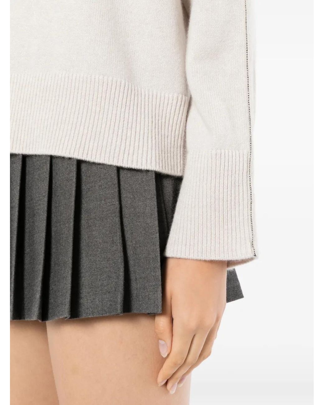 N.Peal Cashmere White Pull À Col Rond Et Bord Métallisé