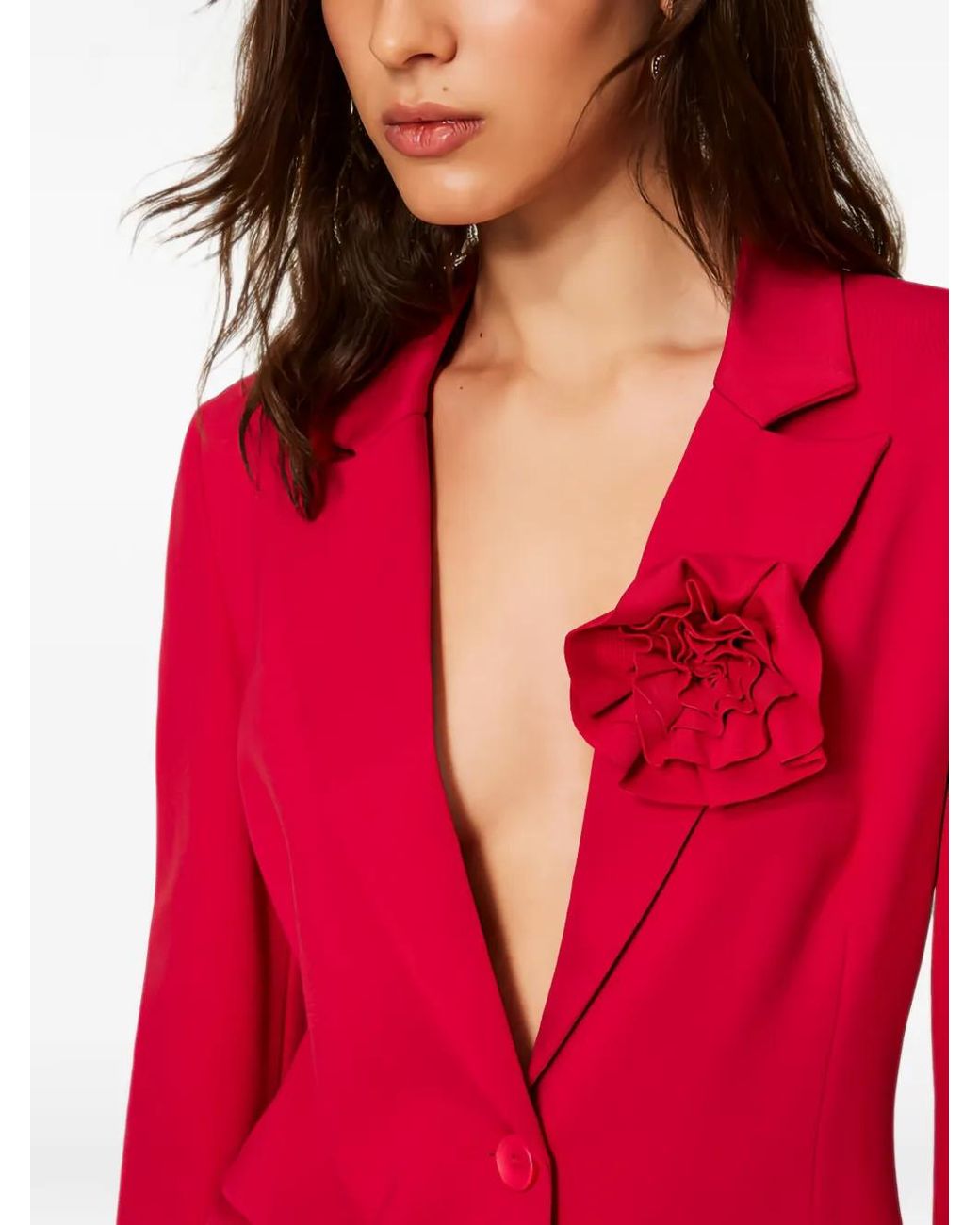 Twinset Red Blazer With Floral Brooch