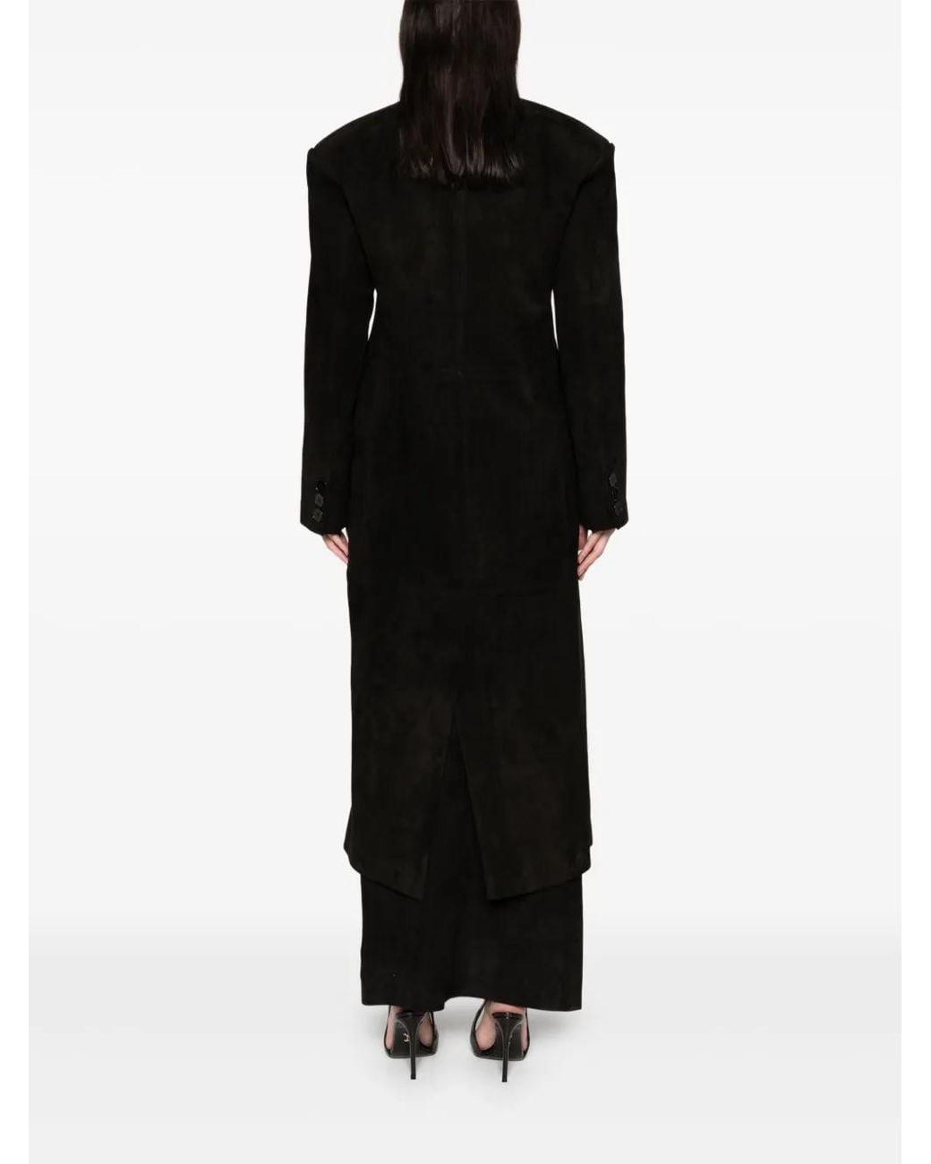 DUCIE Black Aggie Double-Breasted Leather Coat