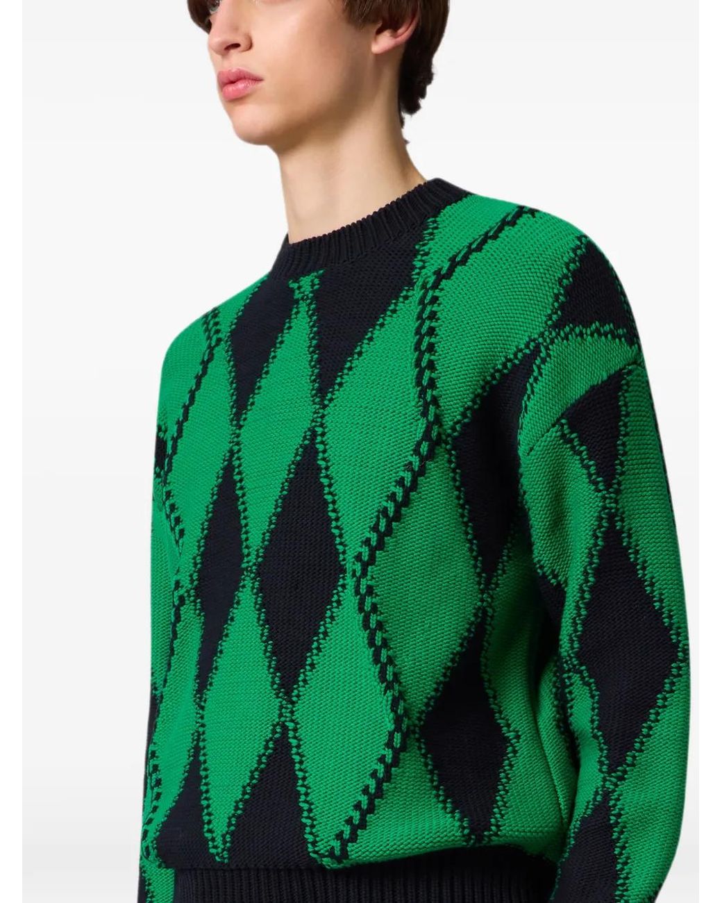 MSGM Green Argyle-Knit Sweater for men