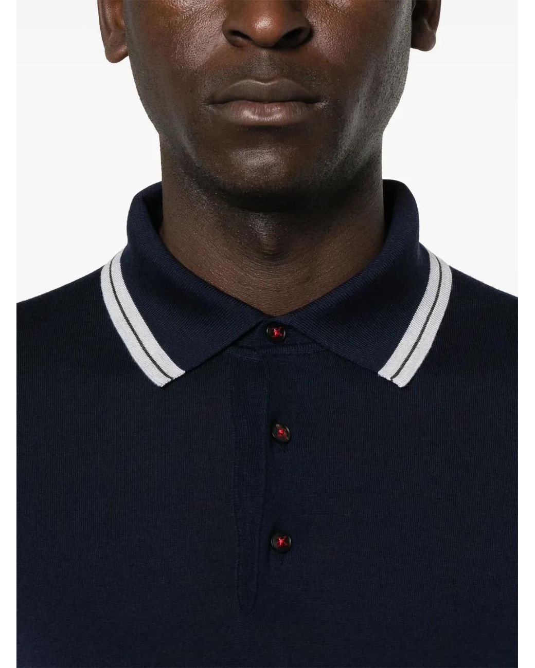 Kiton Blue Knitted Wool Polo Shirt for men