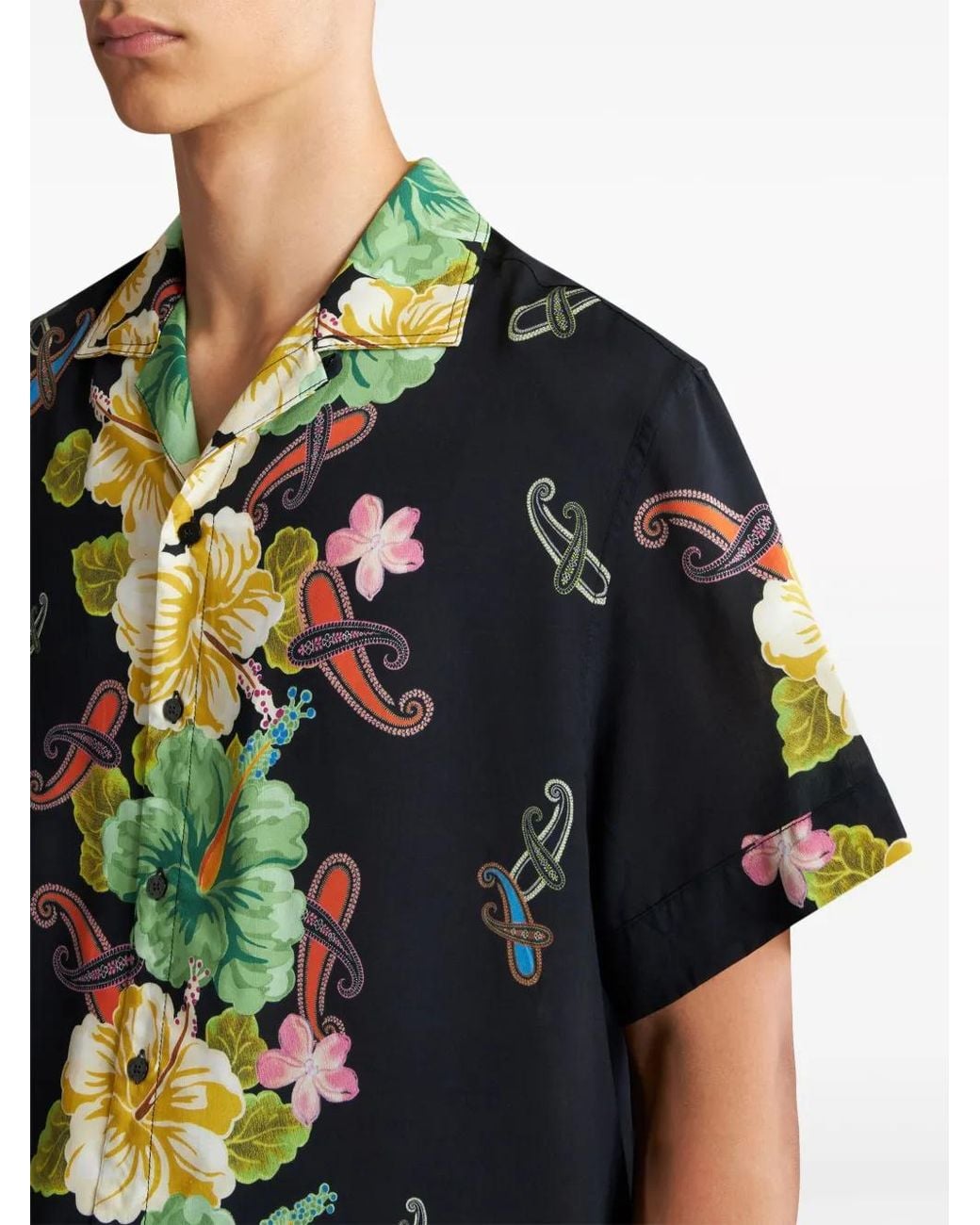 Etro Green Floral-Print Cotton Shirt for men