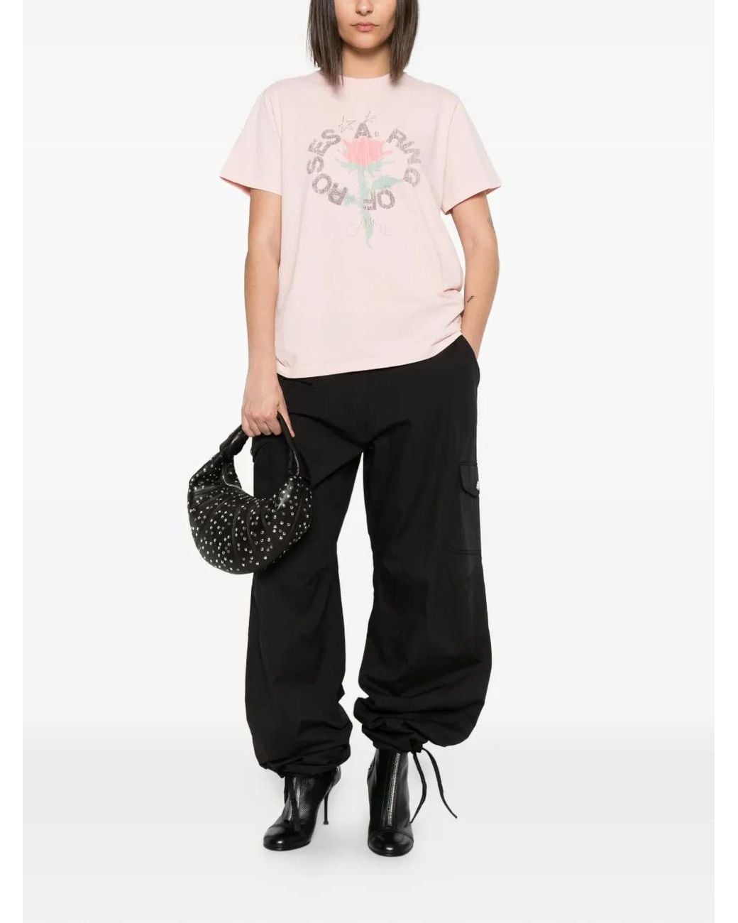 Ganni Black Drawstring-Cuff Cargo Pants