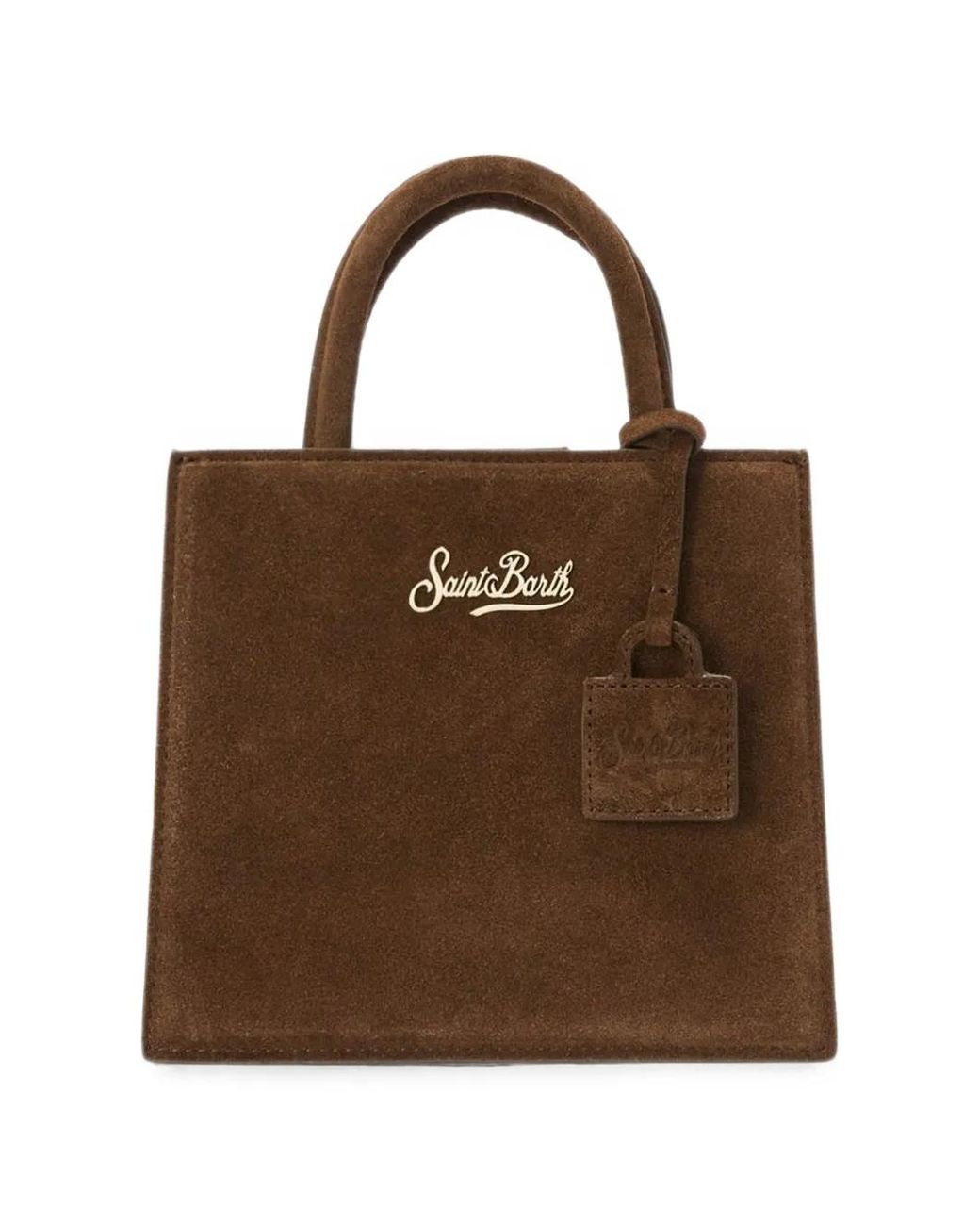 Mc2 Saint Barth Brown Mini Shop Bag Logo-Lettering Suede Tote Bag