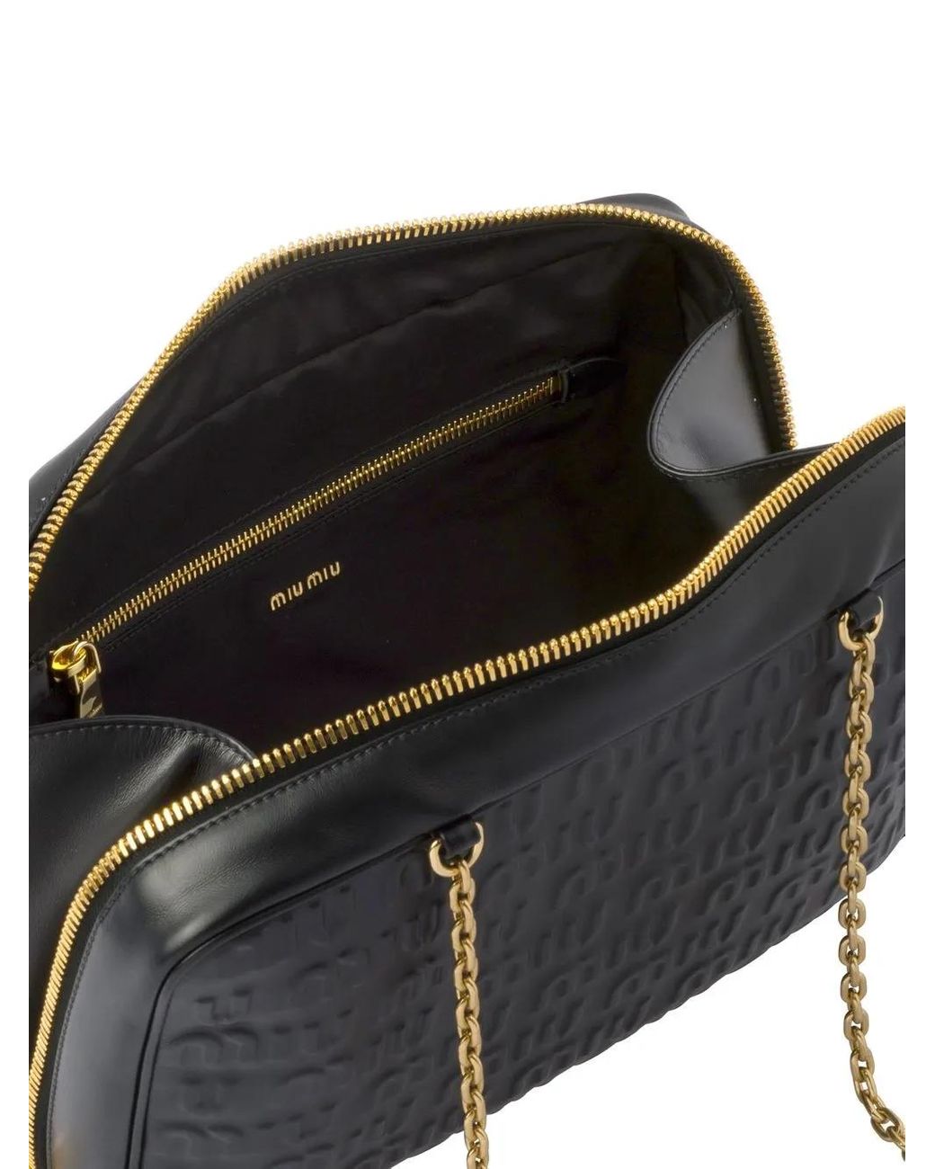 Miu Miu Black Embossed Logo Leather Top-Handle Bag