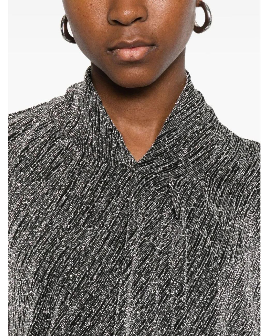 IRO Gray Metallic-Effect High-Neck Blouse