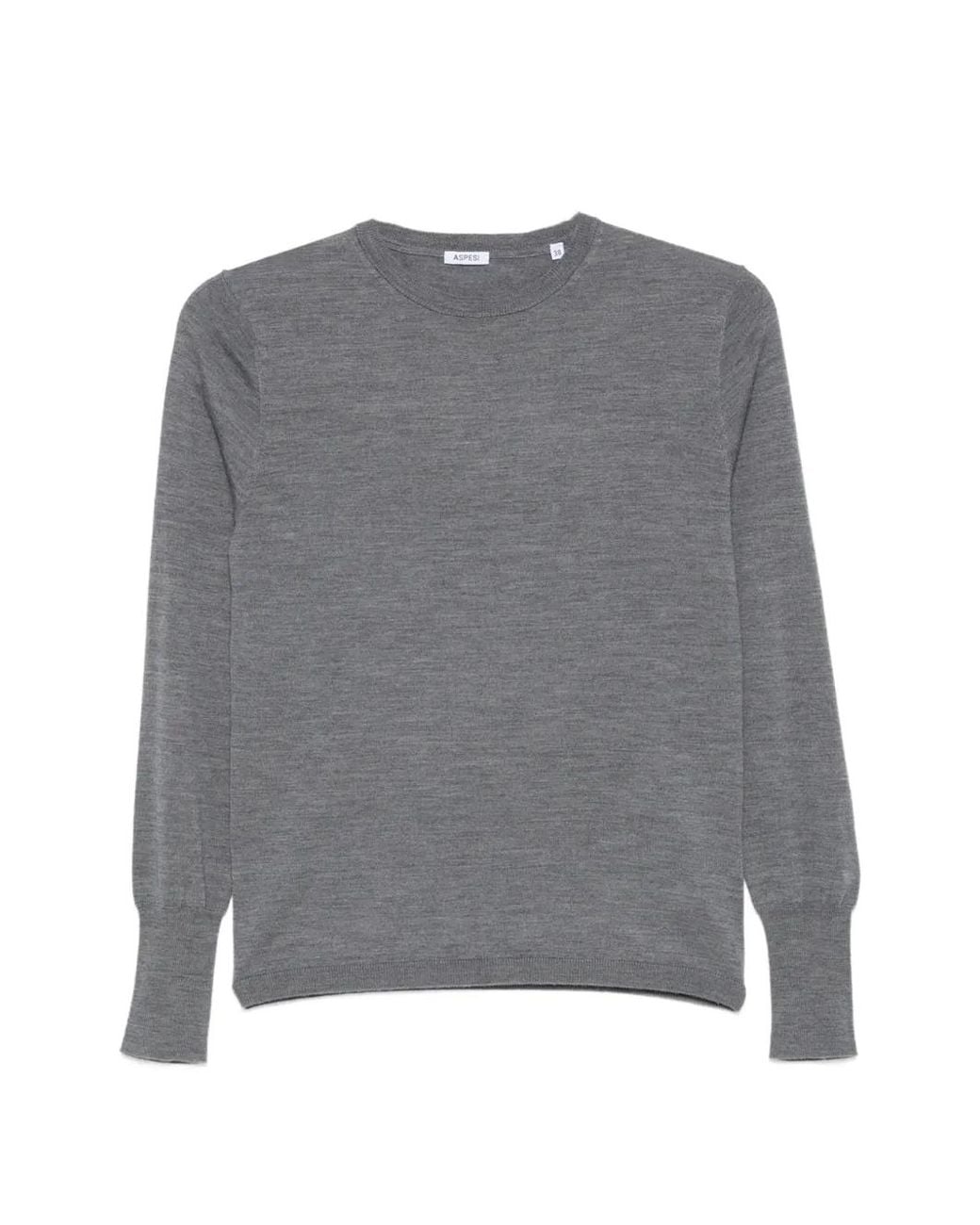 Aspesi Gray Crew-Neck Long-Sleeve Sweater