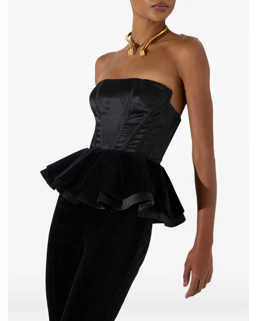 Elisabetta Franchi Black Gazar And Velvet Jumpsuit