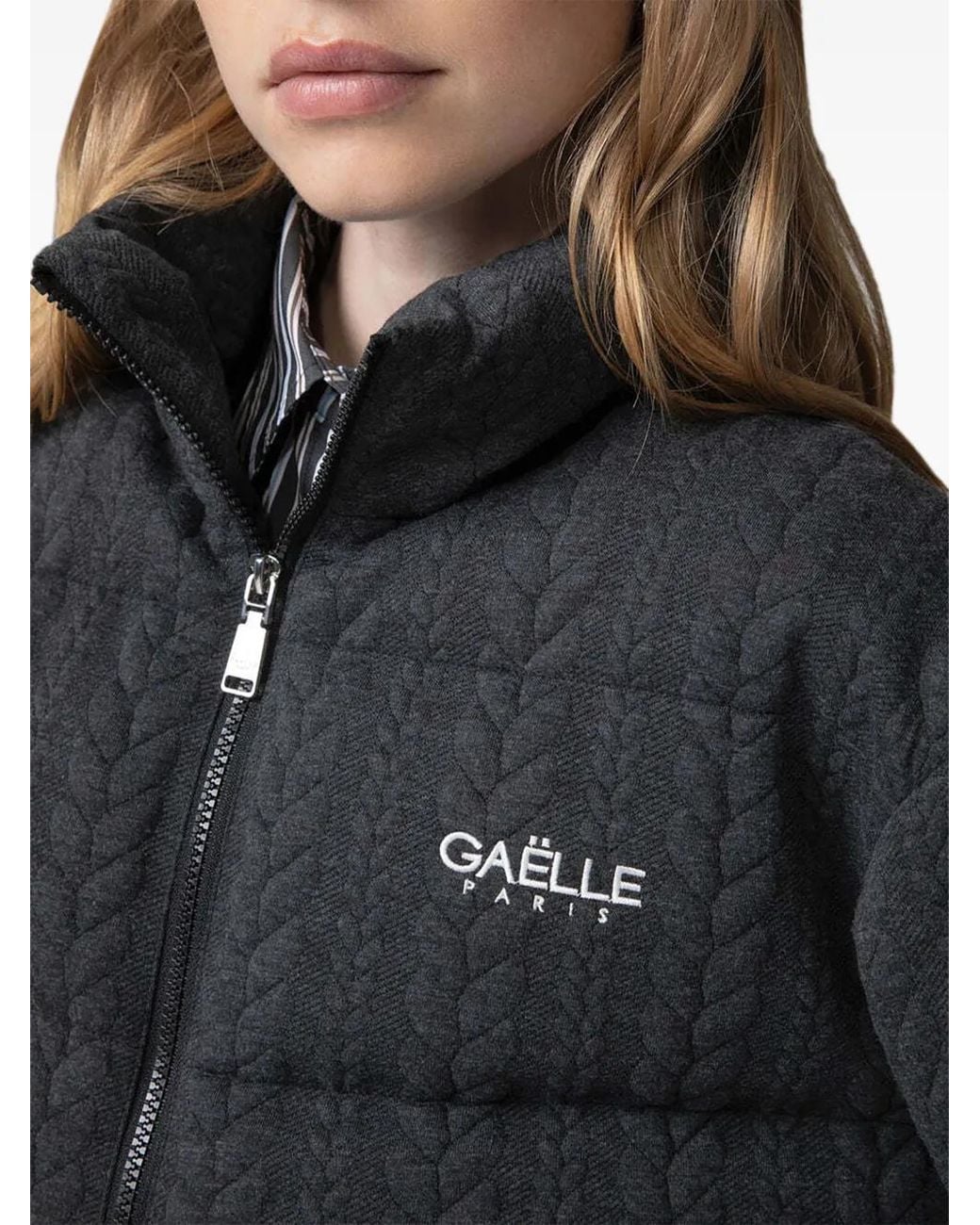 Gaelle Paris Black Cable-Knit Padded Jacket