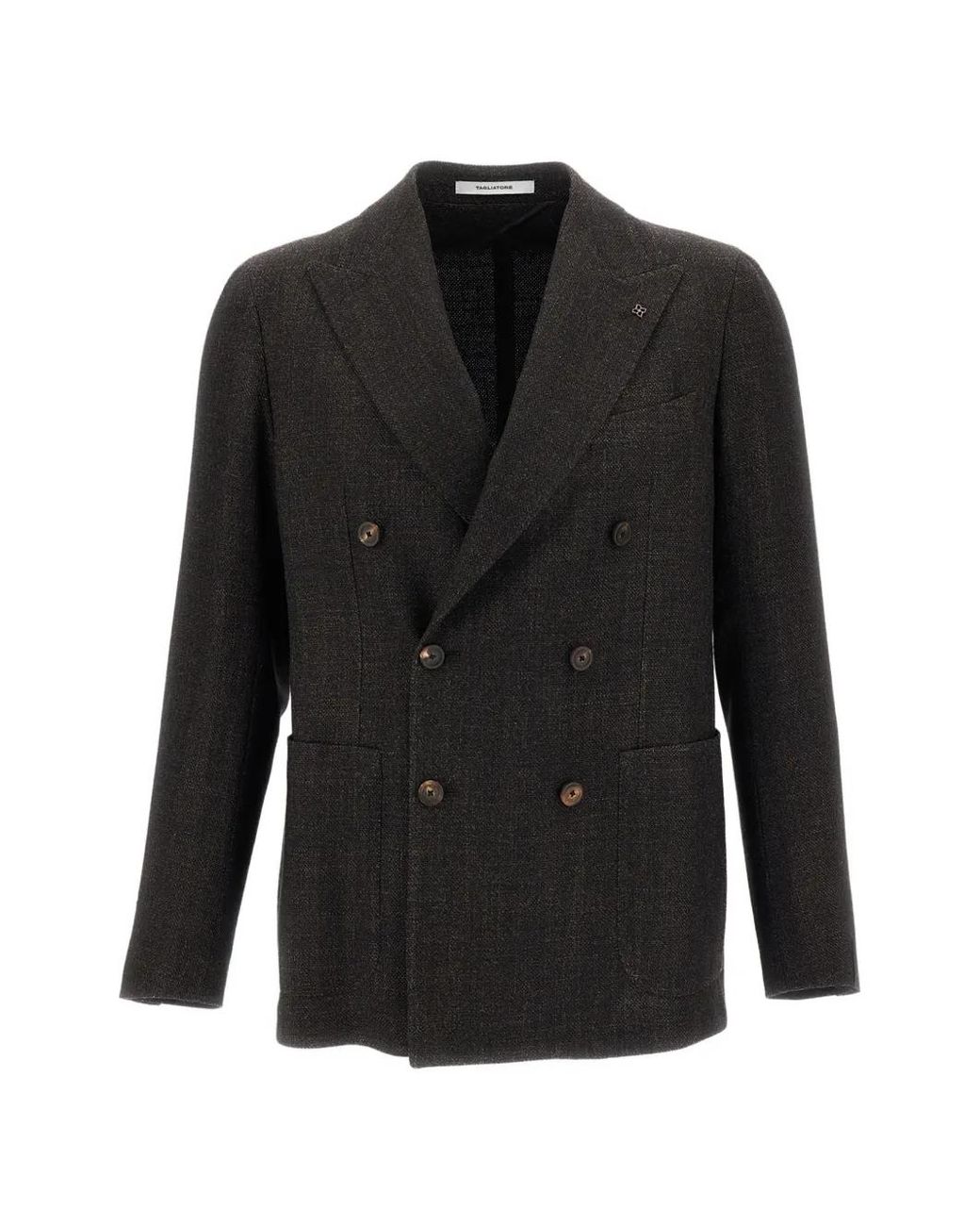 Tagliatore Black Double-Breasted Peak-Lapel Jacket for men