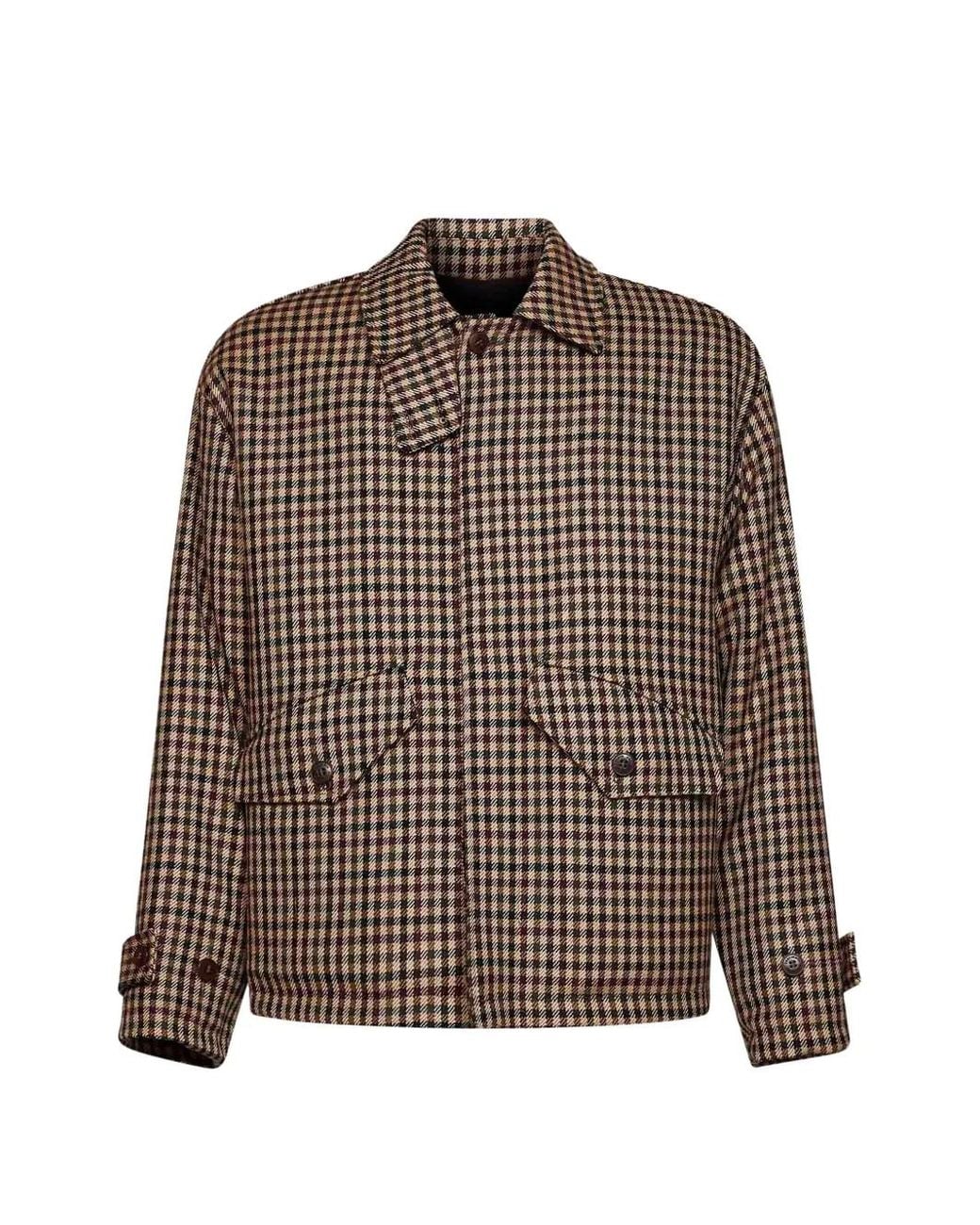 Costumein Brown Check-Pattern Virgin Wool Jacket for men
