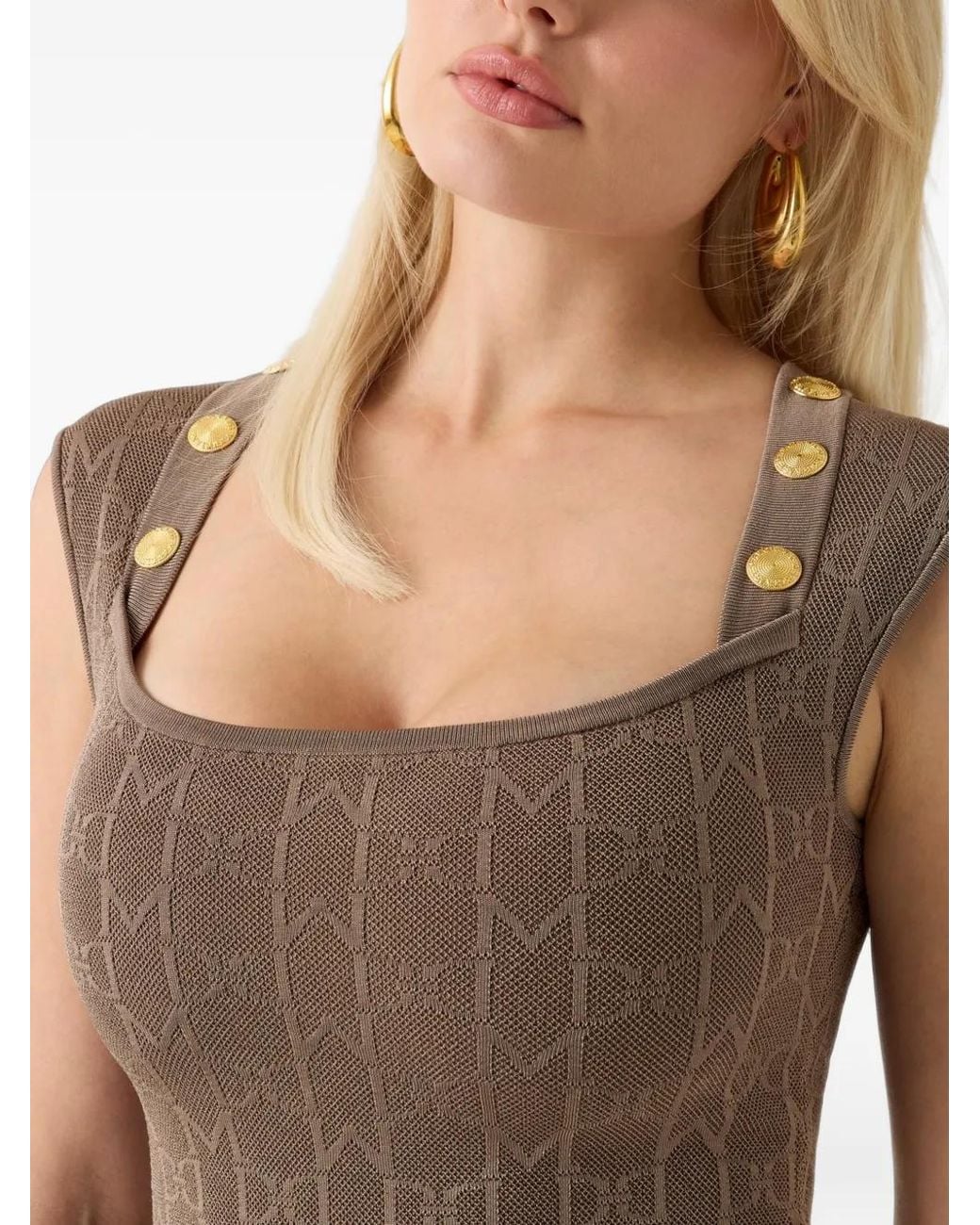 Guess Brown Monogram-Pattern Square-Neck Blouse