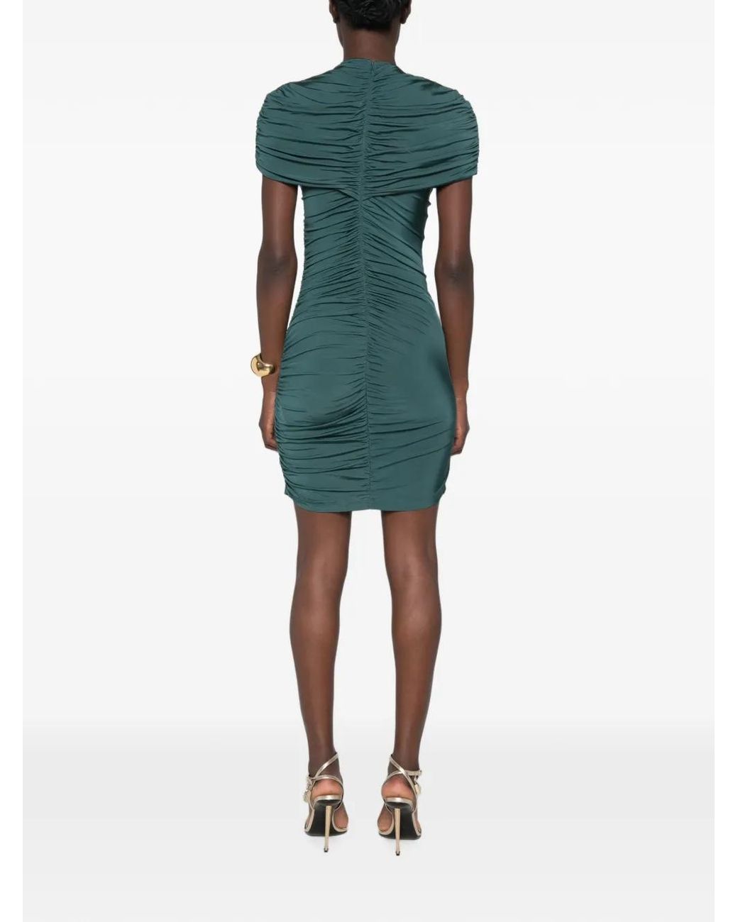 Balmain Green Draped Jersey Bodycon Dress