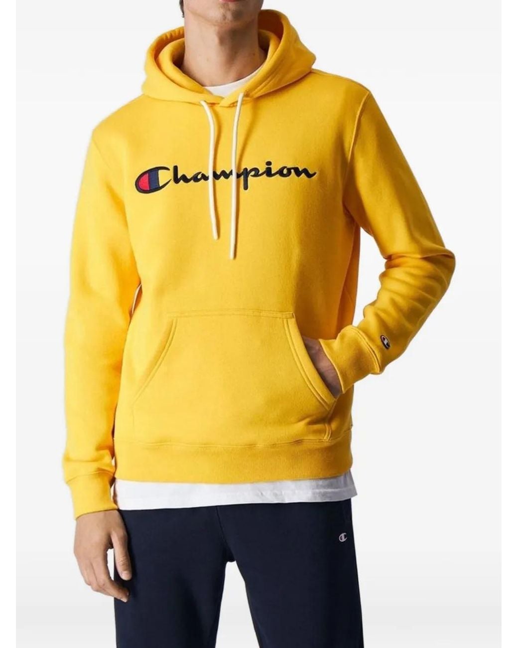 Champion Yellow Logo-Embroidered Cotton Hoodie for men