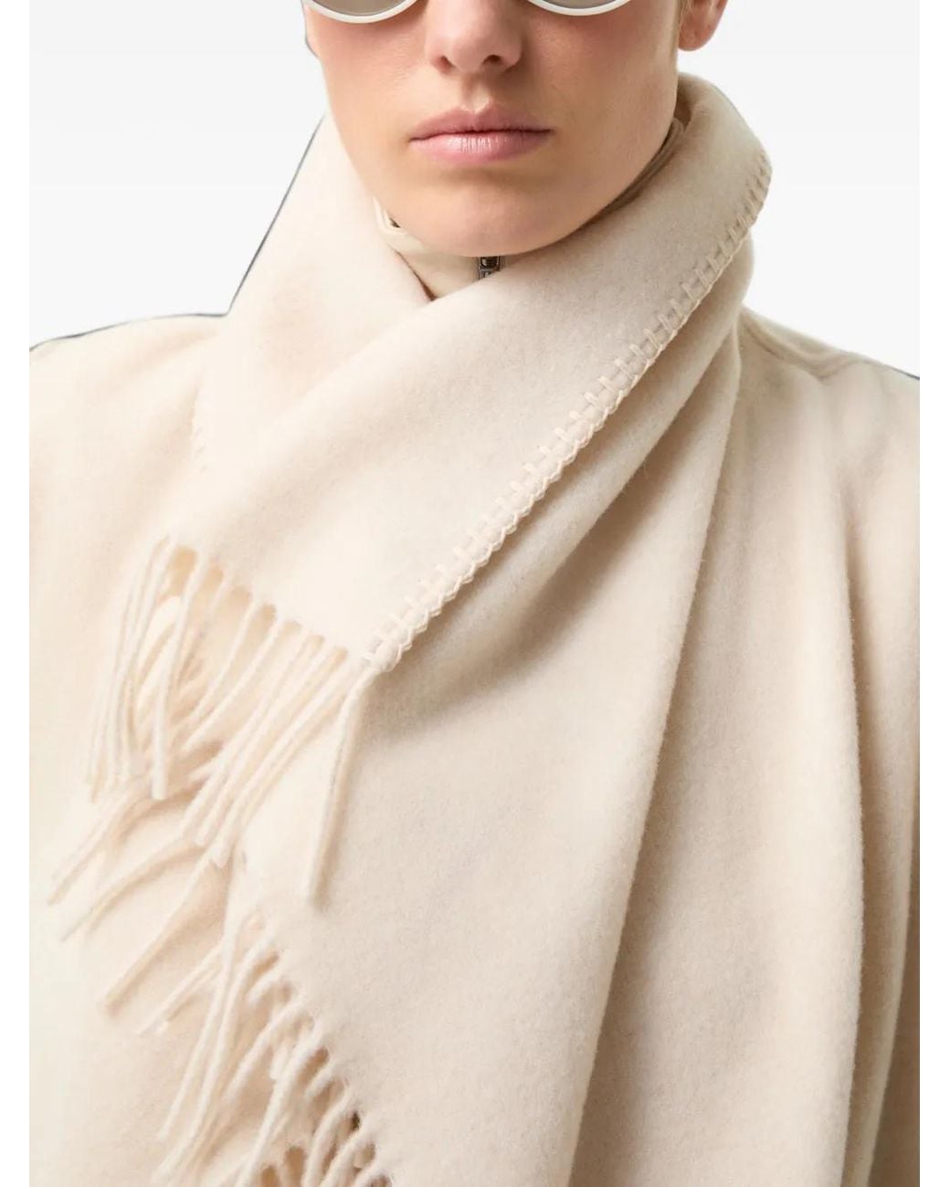 Bogner Natural Noah Fringe-Trimmed Arm-Holes Poncho