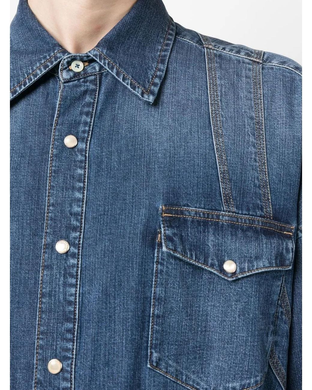 McQueen Blue Long-Sleeved Buttoned Denim Shirt for men