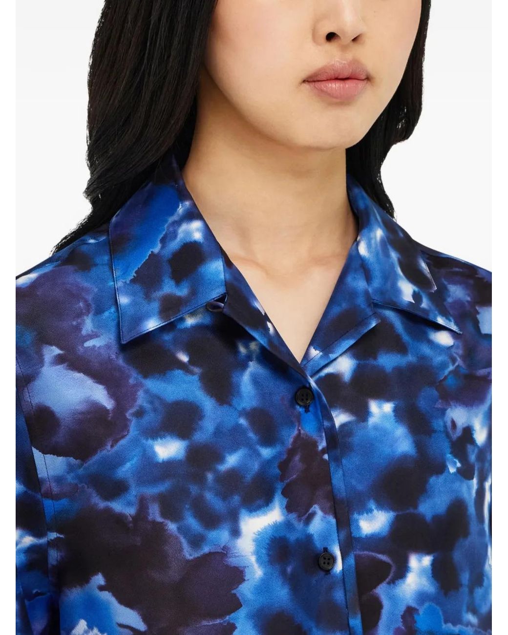 Ferragamo Blue Carnation-Print Short-Sleeved Shirt