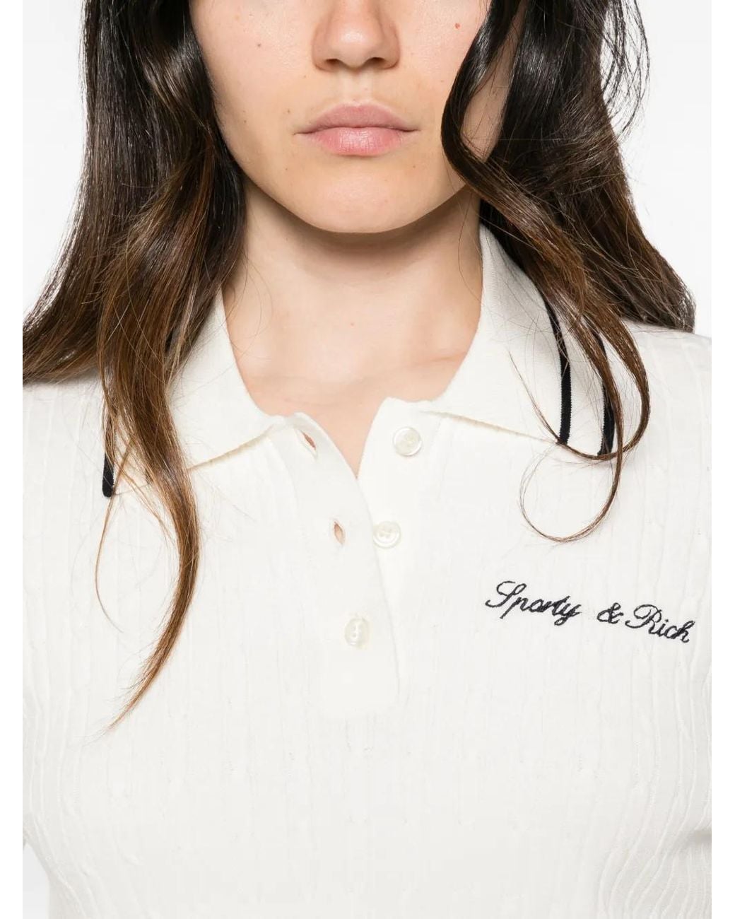 Sporty & Rich White Cable-Knit Polo Shirt