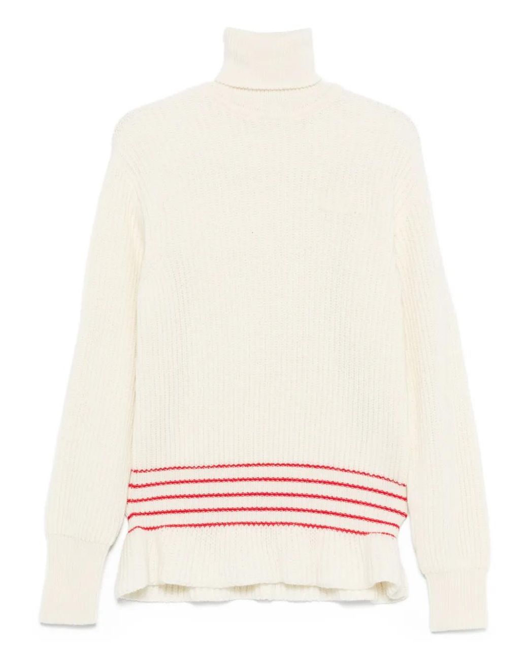 Chloé White Ribbed Turtleneck Stripe-Detail Sweater
